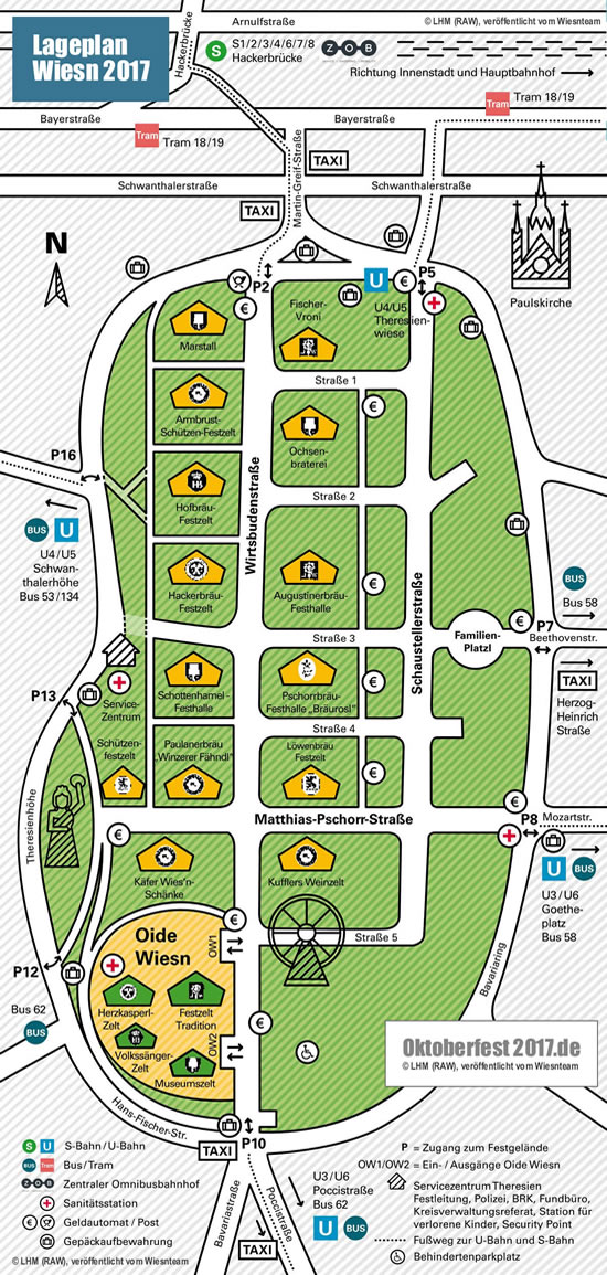 Map Overview of the Theresienwiese Official Munich Oktoberfest area